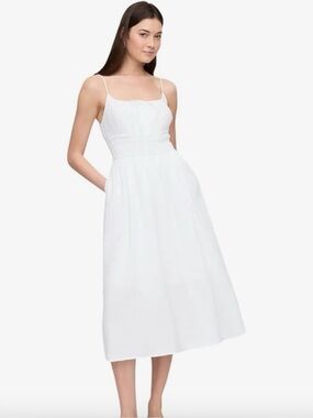 GAP White Cotton Smocked Midi Dress | Size Large | NWT